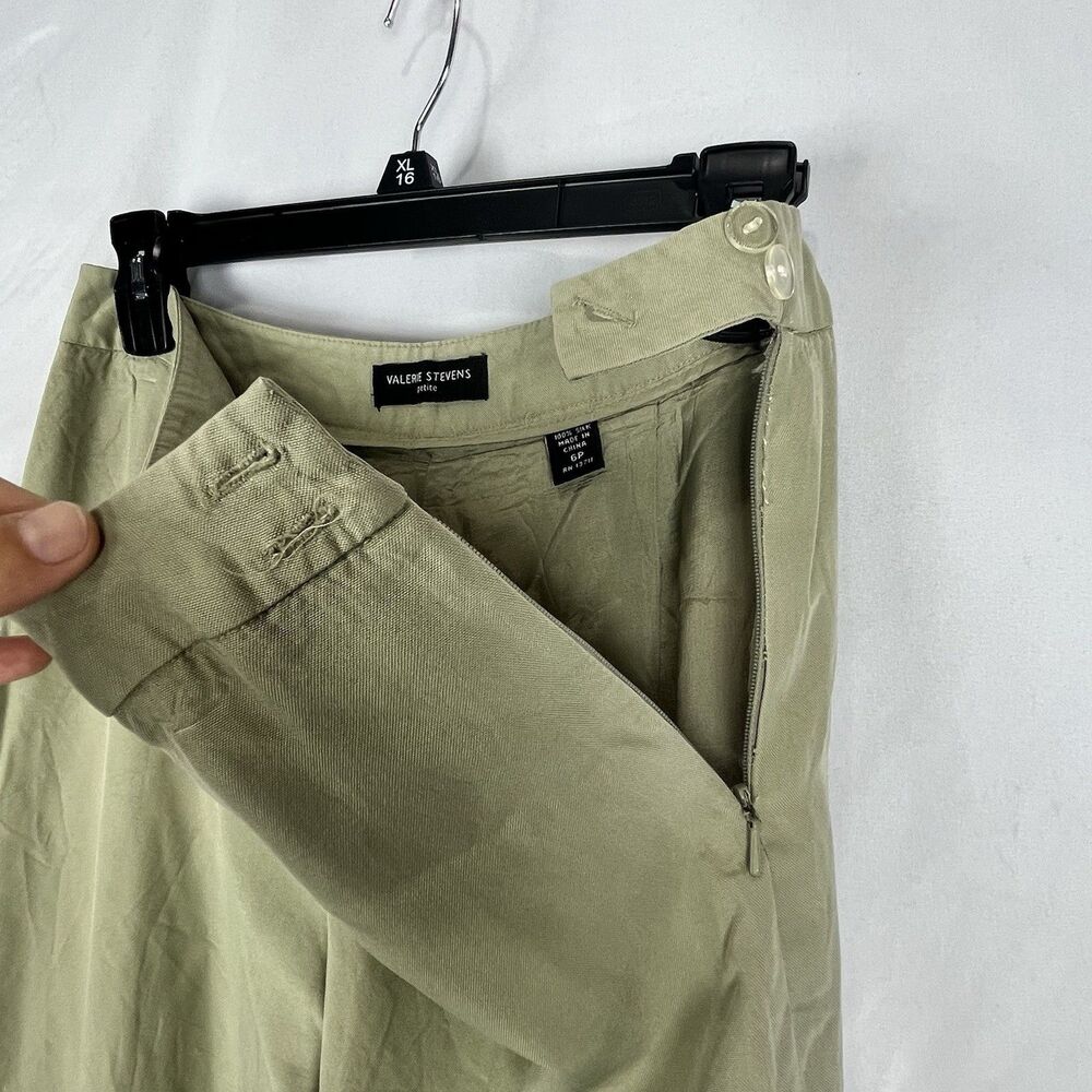 100% Silk Wide Leg Pants Women’s Sage Green Petite Coastal Minimalist - Picture 9 of 16